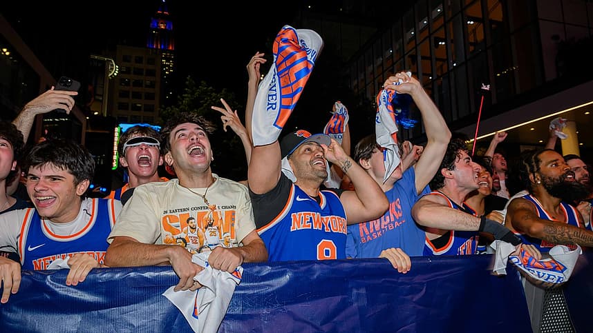 Knicks fans celebrate outside Madison Square Garden