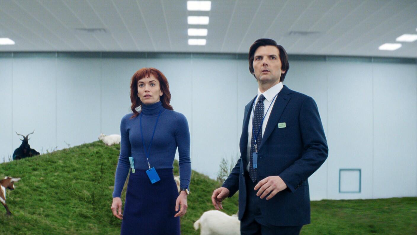 Adam Scott and Britt Lower in a production still from season 2 of Severance.