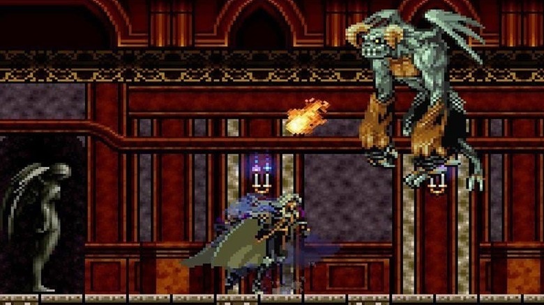 Alucard dashes towards a winged demon in Castlevania: Symphony of the Night