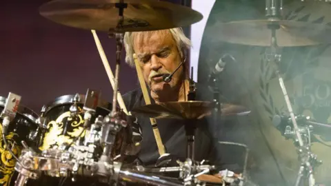 Getty Images Drummer Frank Beard of ZZ Top performs behind a drum kit onstage during Day 1 of the 2023 Stagecoach Festival on 28 April 2023 in Indio, California.