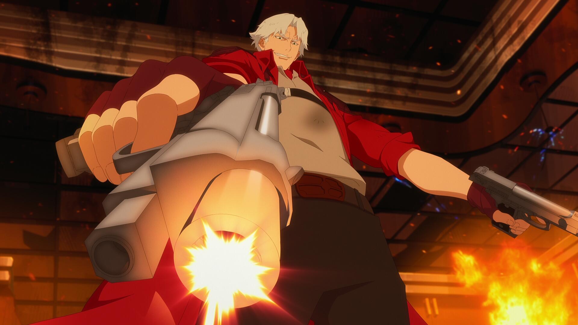 dante points a weapon downward in devil may cry on Netflix
