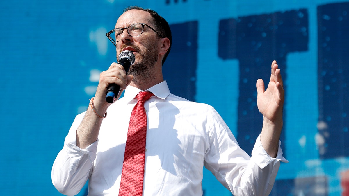 Nashville mayor Freddie O'Connell speaks into a microphone