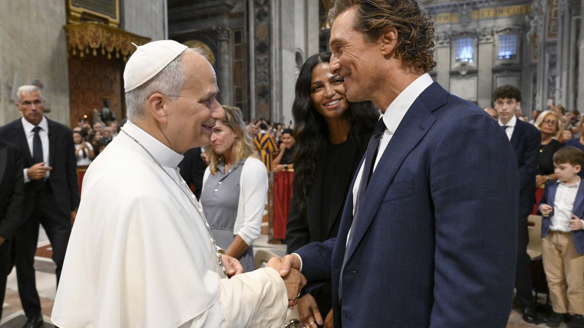 Matthew McConaughey and wife Camila Avles meeting the Pope