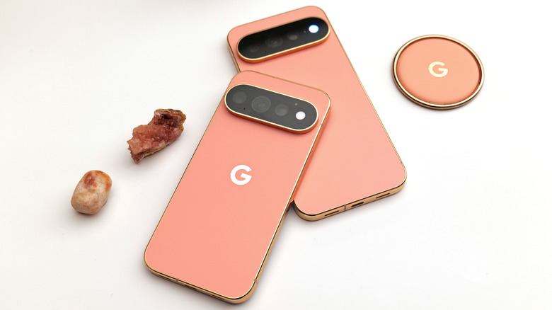 Pixel 11 Pro phones in light pink.