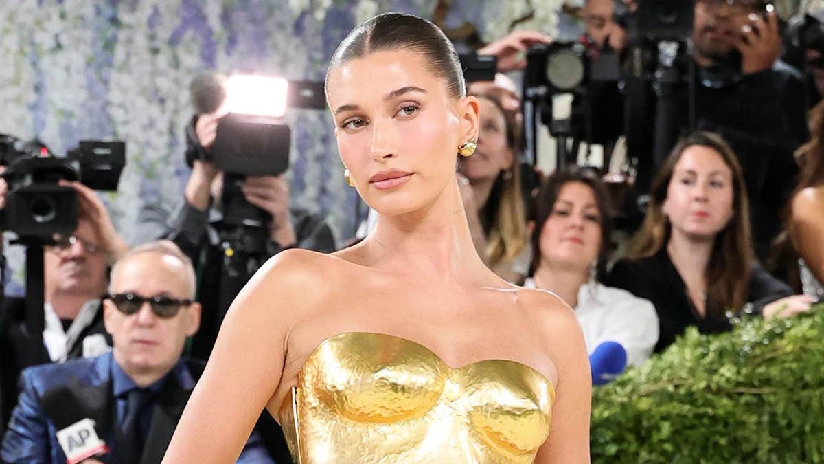 Hailey Bieber attends the Met Gala at the Metropolitan Museum of Art.
