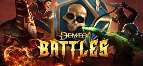 Demeo Battles key art with fantasy heroes arranged around the game logo