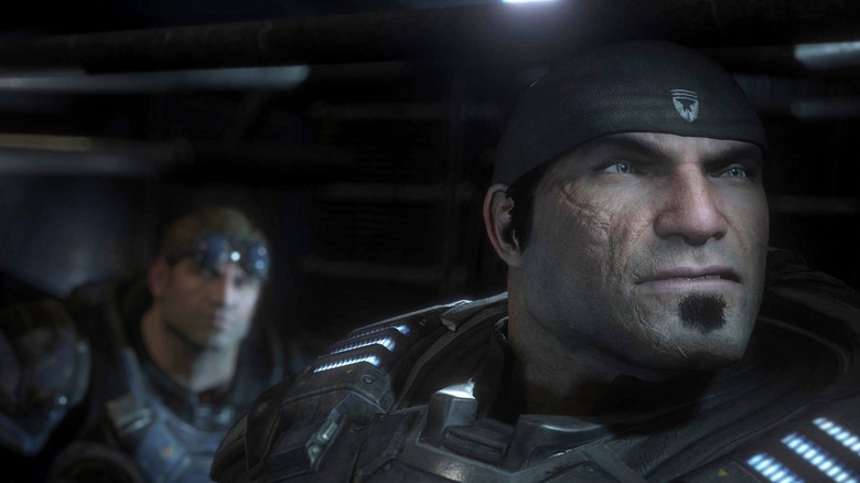 Marcus Fenix with Damon Baird in the background of Gears of War Ultimate Edition