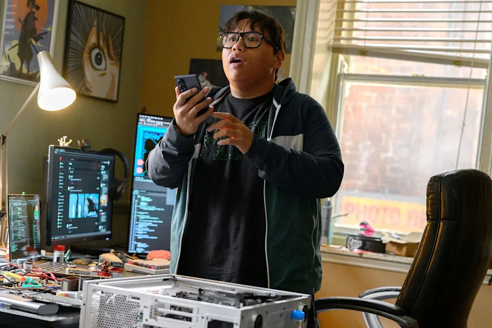 Ned (Jacob Batalon) works on his Spidey Tracker in 'Spider-Man: Brand New Day'Credit: Jay Maidment/Sony