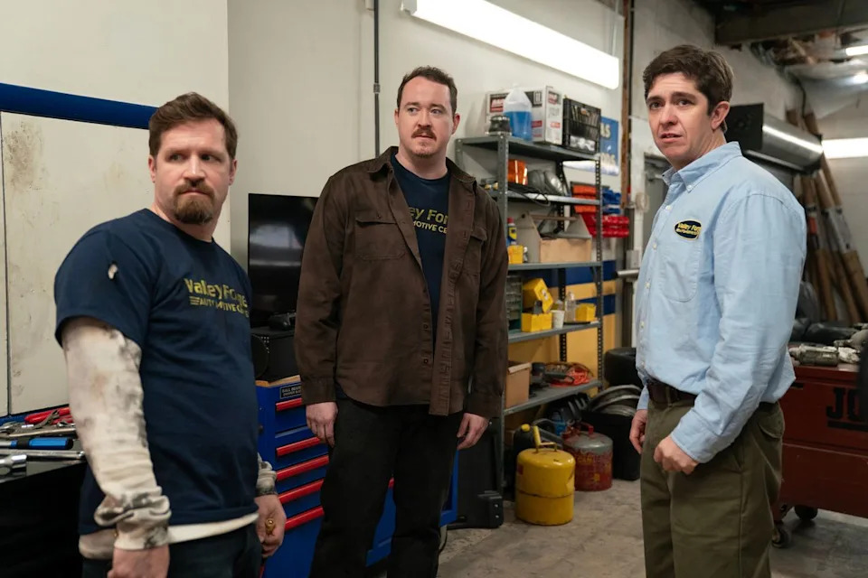 Connor as Cal, Shane Gillis as Shane and Steve Gerben as Will in Episode #302 of Tires S3Credit: Jessica Kourkounis/Netflix