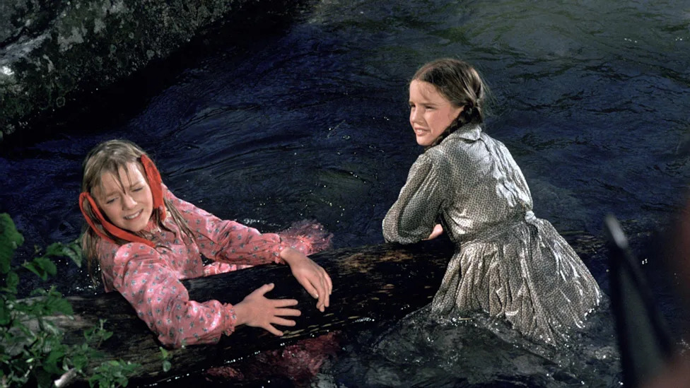Alison Arngrim and Melissa Gilbert in episode of "Little House on the Prairie"