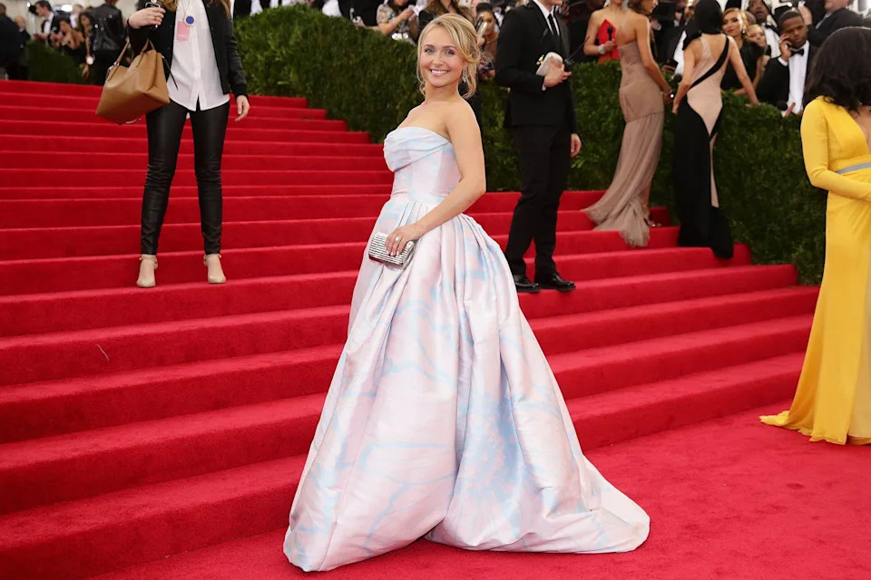 Hayden Panettiere wearing a long pale pink ball gown attends the "Charles James: Beyond Fashion" Costume Institute Gala at the Metropolitan Museum of Art on May 5, 2014 in New York City