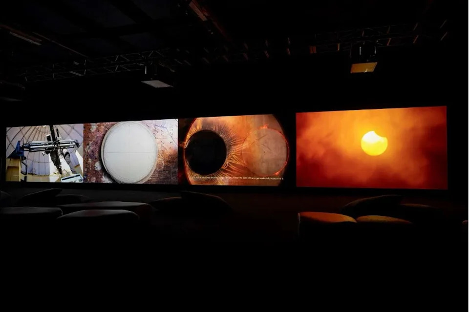 This is an installation view of "Rohini Devasher: One Hundred Thousand Suns," from the Minnesota Street Project Foundation in collaboration with Gallery Wendi Norris, San Francisco, 2024. (Courtesy of Henrik Kam/artist and Gallery Wendi Norris, San Francisco)