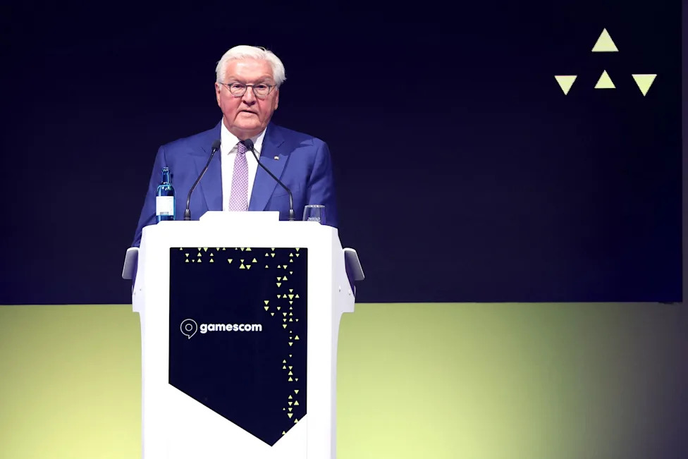 German President Frank-Walter Steinmeier speaks during a panel discussion at Gamescom, the world's largest computer and video game trade show. (is associated with: «German President Steinmeier warns of the downsides of gaming») Christoph Reichwein/dpa