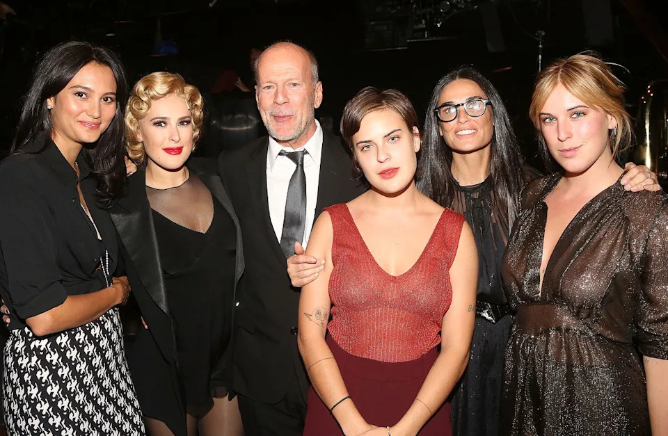 Emma Heming Willis, Rumer Willis, Bruce Willis, Tallulah Belle Willis, Demi Moore, and Scout LaRue Willis in 2015Credit: Bruce Glikas/FilmMagic