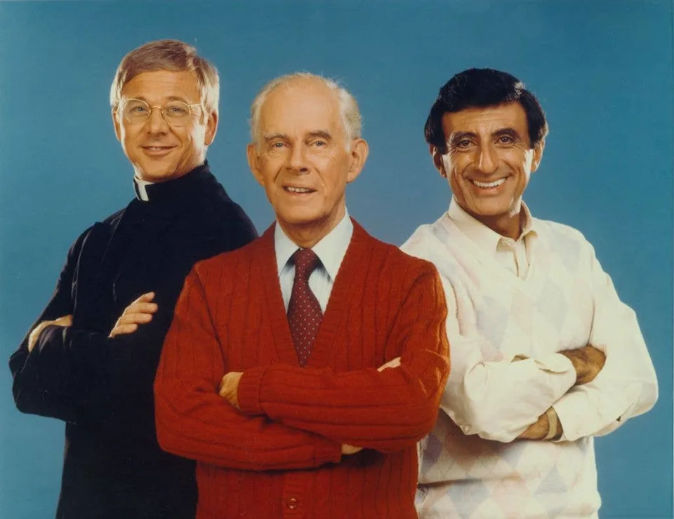 William Christopher, Harry Morgan, and Jamie Farr in a publicity photo for the CBS spin-off from 'MASH' called 'After MASH,' California, September 1983.