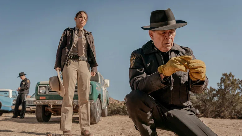 Joe and Bernadette at a crime scene in Dark Winds