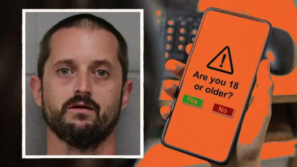 Joseph Roy Ozment (on the left) and age verification graphic (on the right)