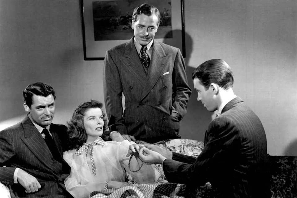 Cary Grant, from left, Katharine Hepburn, John Howard and James Stewart in "The Philadelphia Story" (1940). (Donaldson Collection/Getty Images)