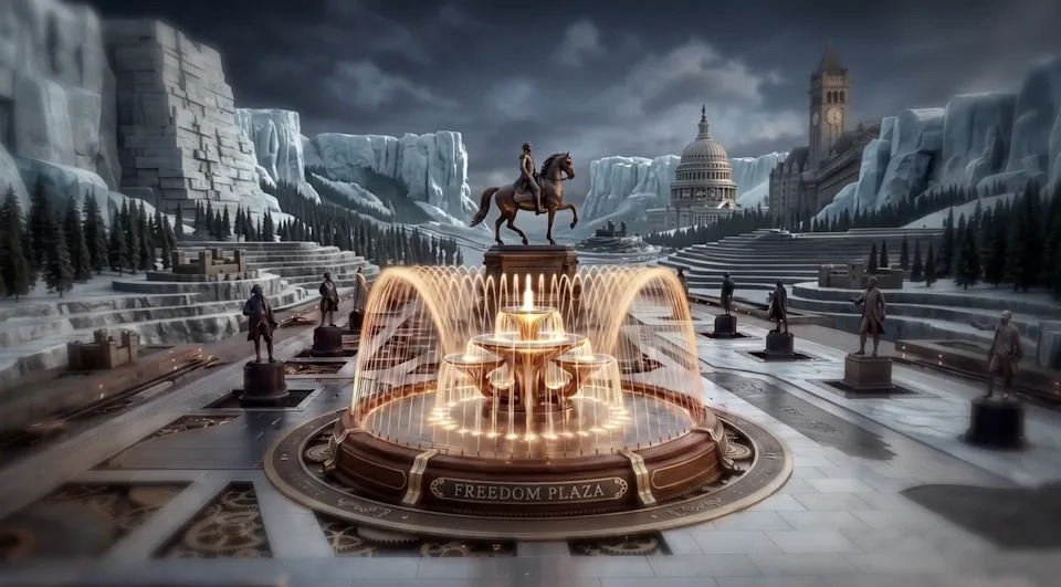 The video depicts various parts of Washington rendered like clockwork, including architectural features that have been restored by the Trump administration as a part of its beautification campaign (@WhiteHouse, X)