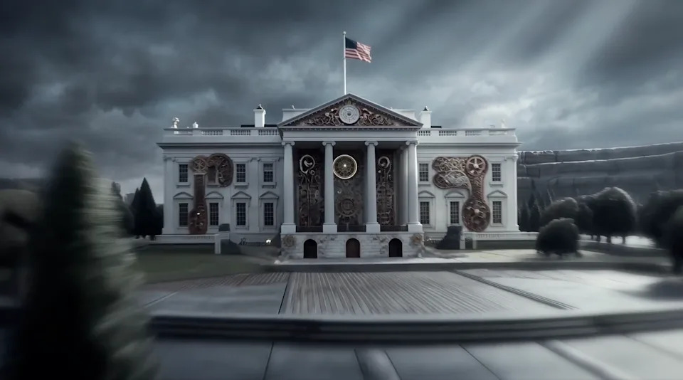 As the video nears its close, the camera glides toward the White House and into the Oval Office, where the presidential seal on the carpet has been replaced by the sigil of House Targaryen (@WhiteHouse, X)