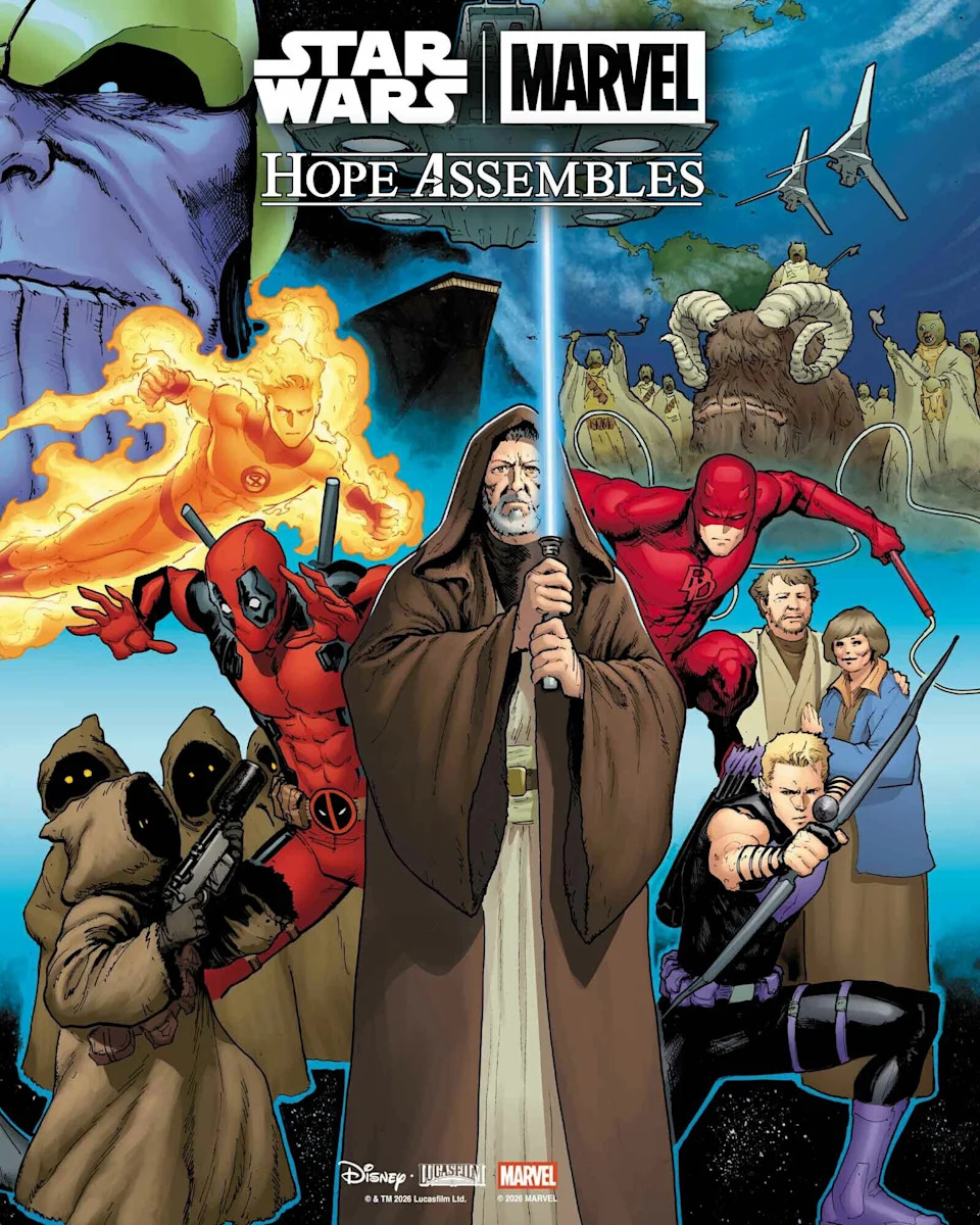 Photograph: courtesy Lucasfilm Publishing/Marvel Comics |Star Wars/Marvel: Hope Assembles with Obi-Wan, Hawkeye, Deadpool and more.