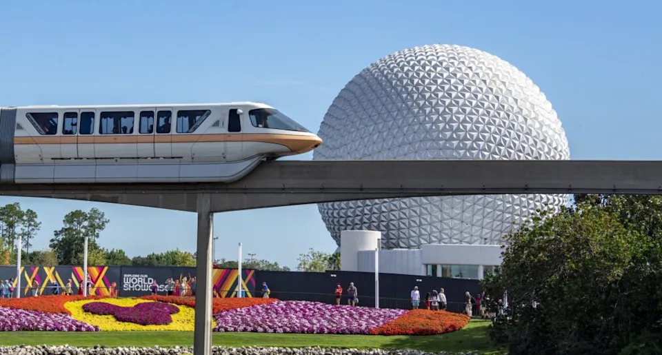 Orange County, Florida - MAY 30: A monorail zips past flower displays during the Flower and Garden Festival at Epcot at Walt Disney World in Orange County, Florida on May 30, 2022. Walt Disney World is celebrating its 50th anniversary all of 2022. (Photo by Joseph Prezioso/Anadolu Agency via Getty Images)
