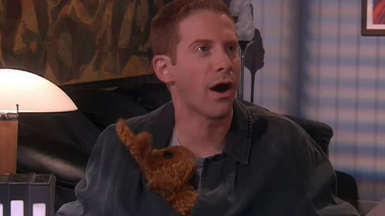 Seth Green and his puppet co-star on Greg the Bunny