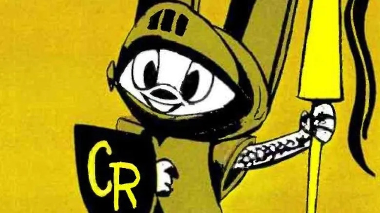 Crusader Rabbit holding a shield and lance on a promotional trade advertisement sheet for "Crusader Rabbit"