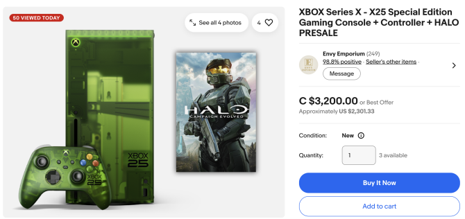 Screenshot of an eBay listing asking $2,300 USD for the X25 bundle