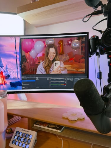 A close-up of Kelsey Impicciche's filming set-up