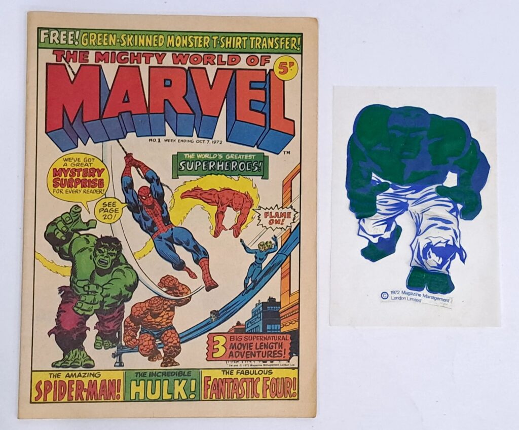 The Mighty World of Marvel #1 (1972) with Hulk T-Shirt Transfer Free Gift.