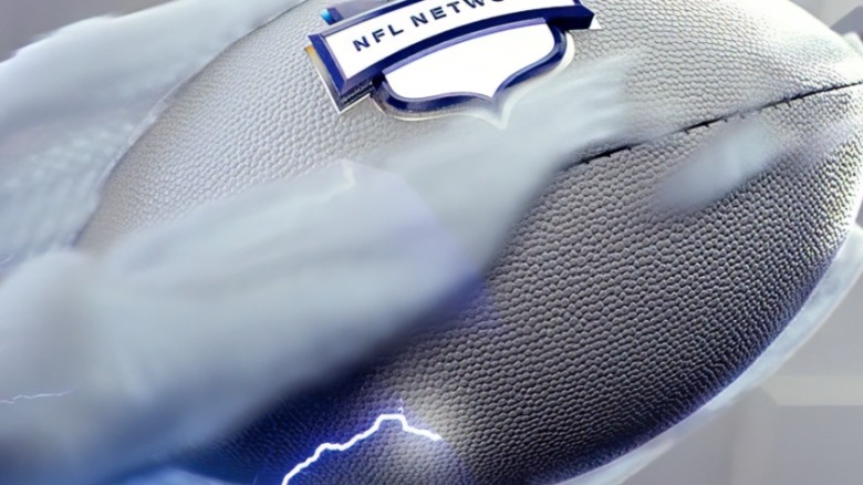 Picture of white football with stylized NFL Network logo surrounded by smoke and blue lightning.