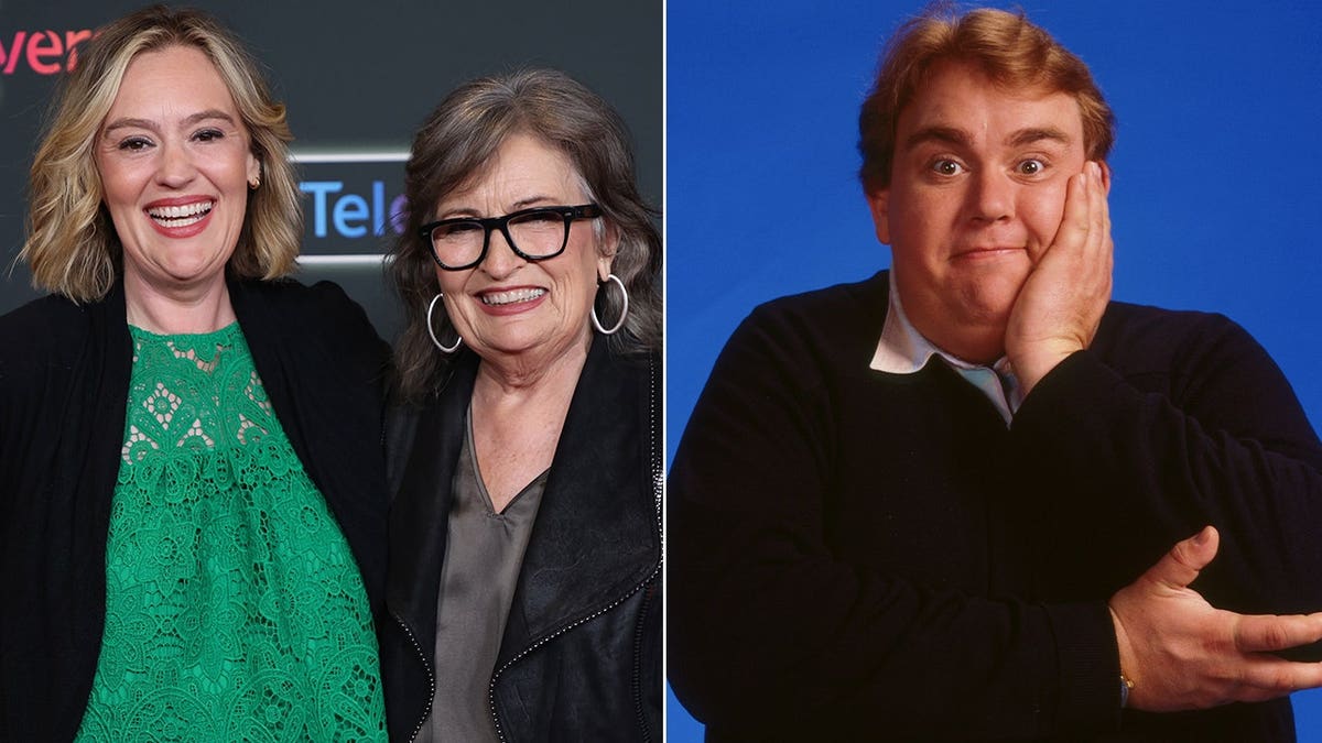 A split image of Jennifer and Rosemary Candy and the late John Candy.