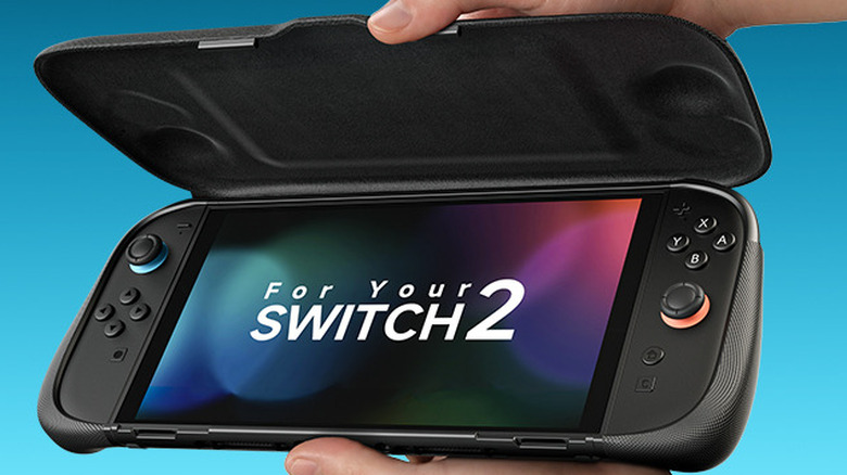 A person lifting the front cover of the JSAUX EveryDay split case, installed on a Switch 2.