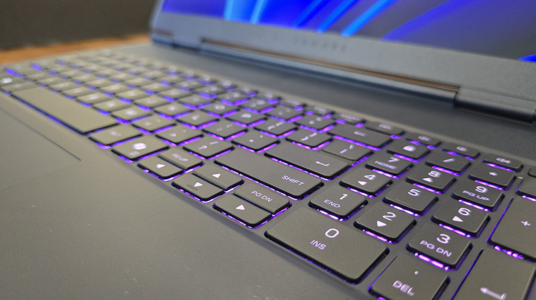 Close up of the Alienware 16X Aurora gaming laptop keyboard