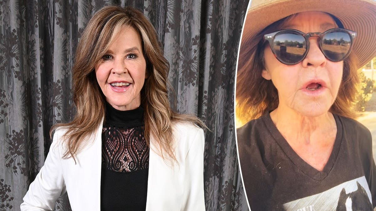 Linda Blair at an event split with Linda Blair from her Instagram video post