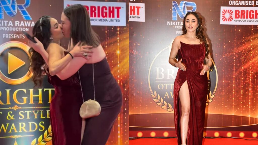 Nikita Rawal`s female fan unexpectedly kisses her on the lips at red carpet