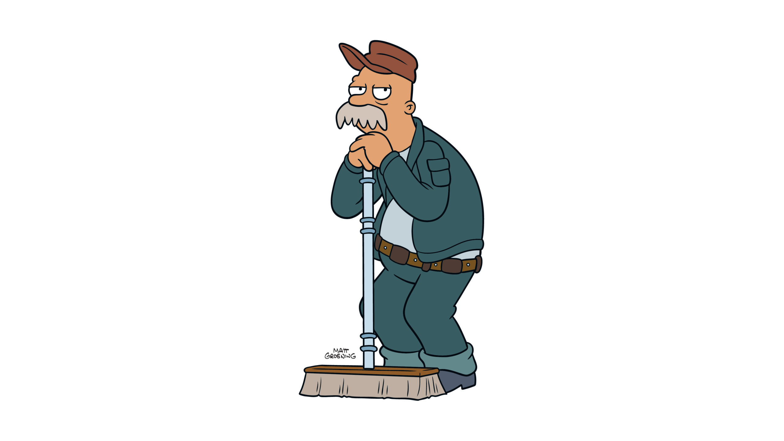 Scruffy the janitor leaning on his broom