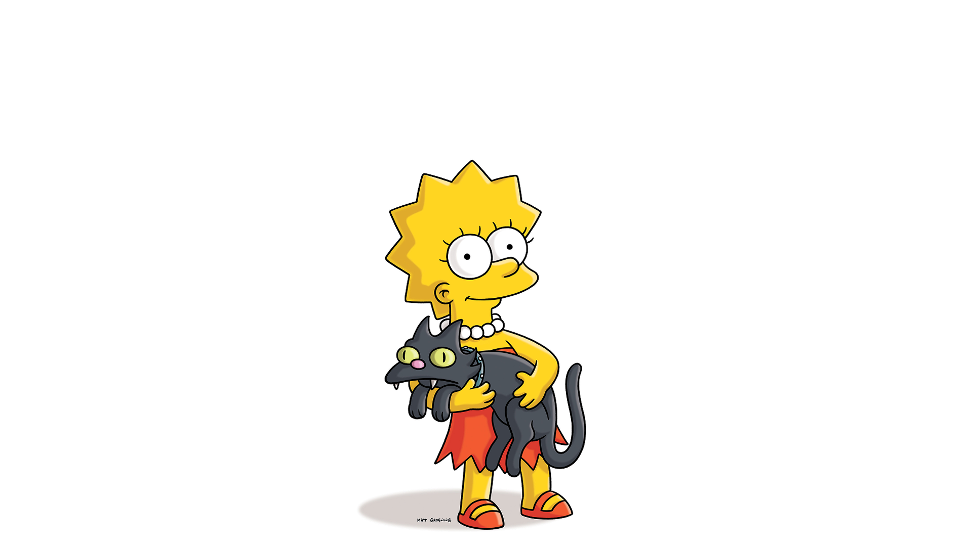 This image depicts Lisa Simpson from the animated series The Simpsons. She is holding her black cat, Snowball II, who is a prominent pet in the show.