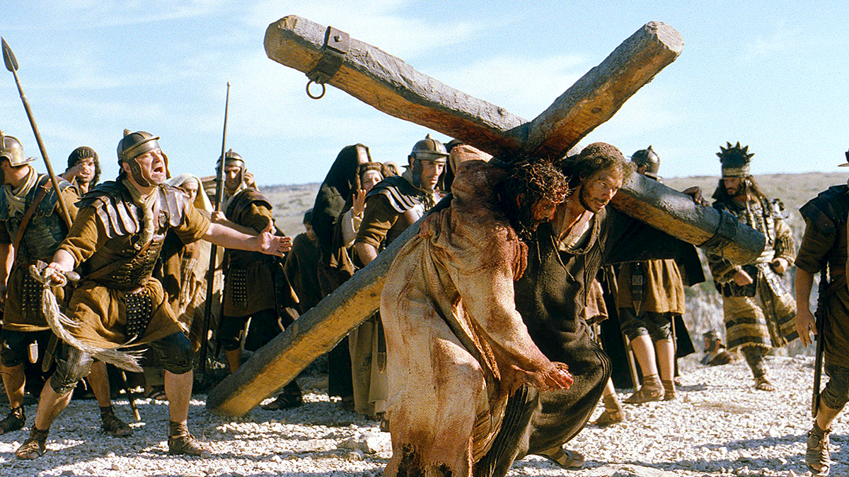 Jesus carrying cross in Passion of the Christ