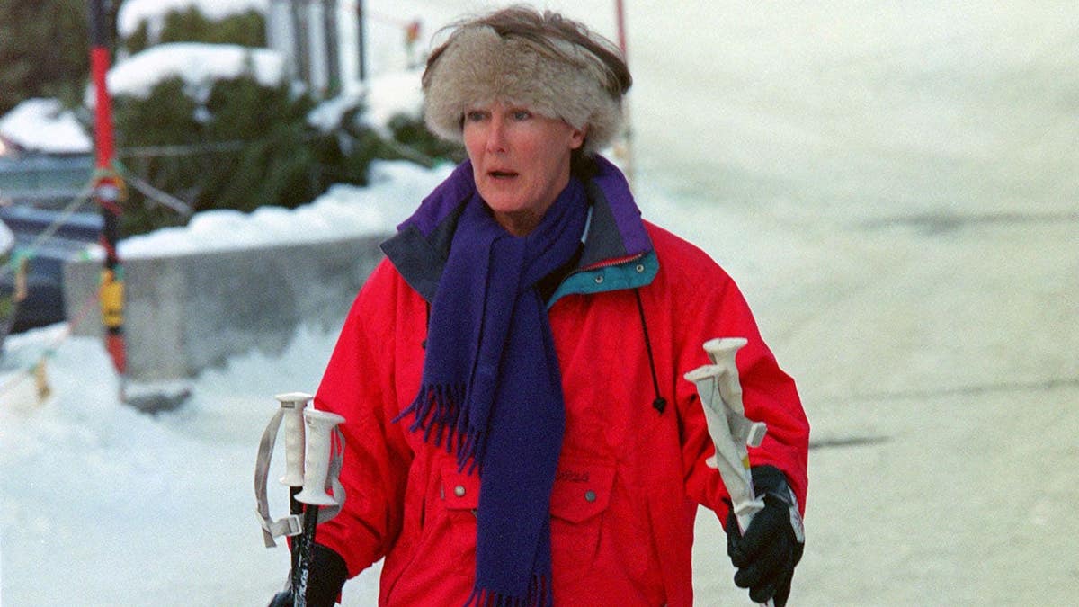 Patricia Palmer-Tomkinson skis during a royal holiday in Klosters, Switzerland.