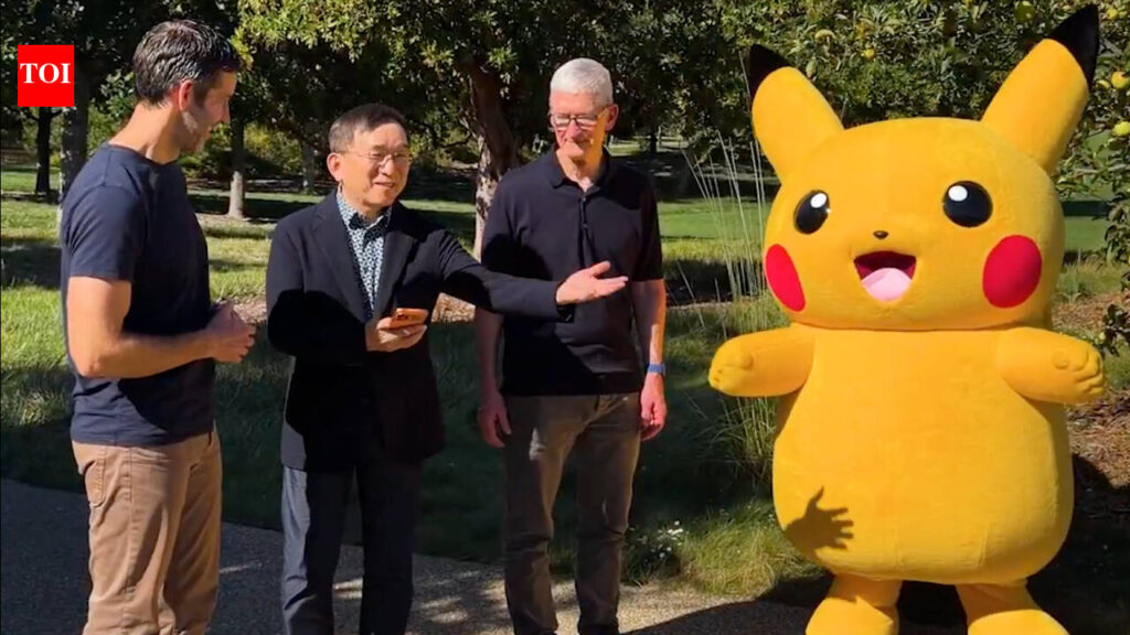 Tim Cook introduces incoming Apple CEO John Ternus to Pikachu during campus gaming meeting Tim Cook introduces incoming Apple CEO John Ternus to Pikachu during campus gaming meeting