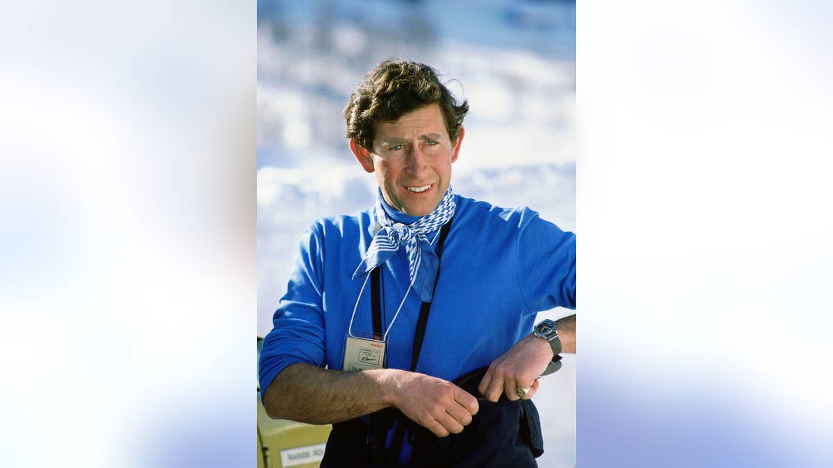 Prince Charles stands on skis during a skiing holiday in Klosters, Switzerland.