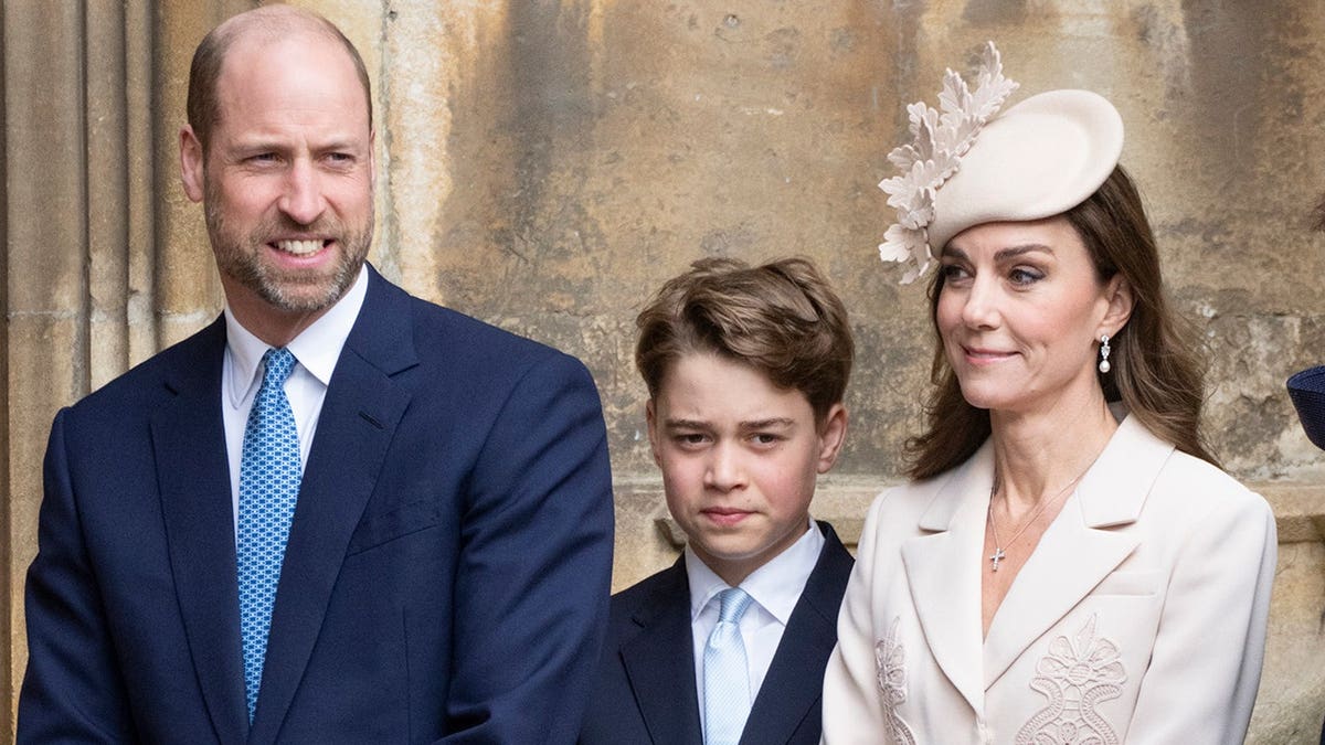 Catherine Princess of Wales Prince William and Prince George attending Easter Matins Service at St George's Chapel