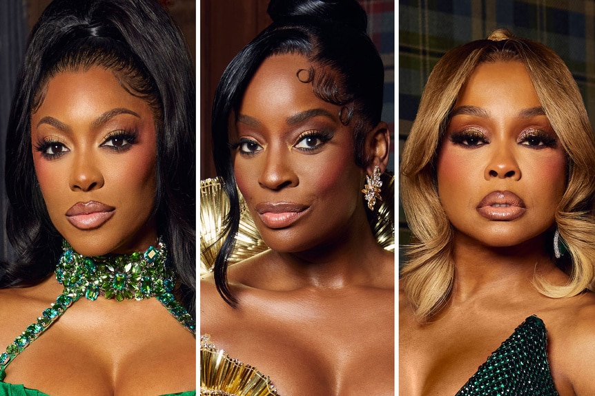 A split of Porsha Williams, Shamea Morton Mwangi, and Phaedra Parks.