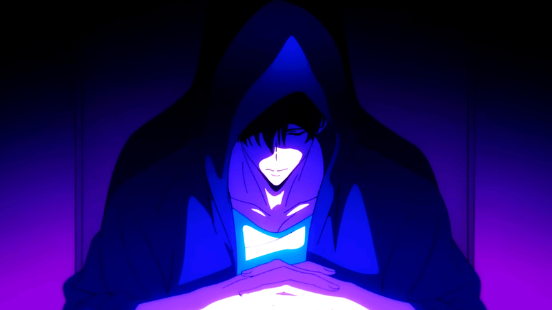 Jin-woo in a hood in Solo Leveling.