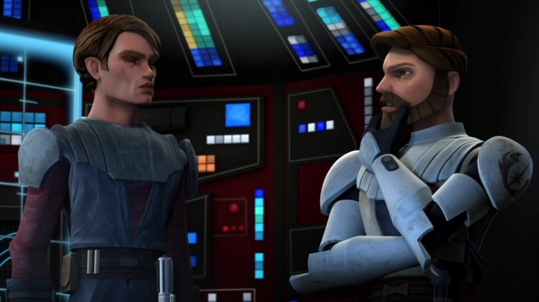 Anakin and Obi-Wan talking in Star Wars: The Clone Wars