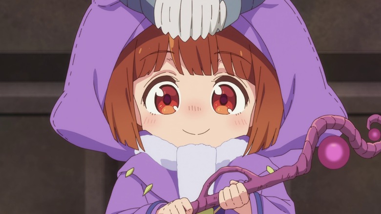 Doux carries a small magic staff while wearing pajamas in The Demon King's Daughter Is Too Kind!!