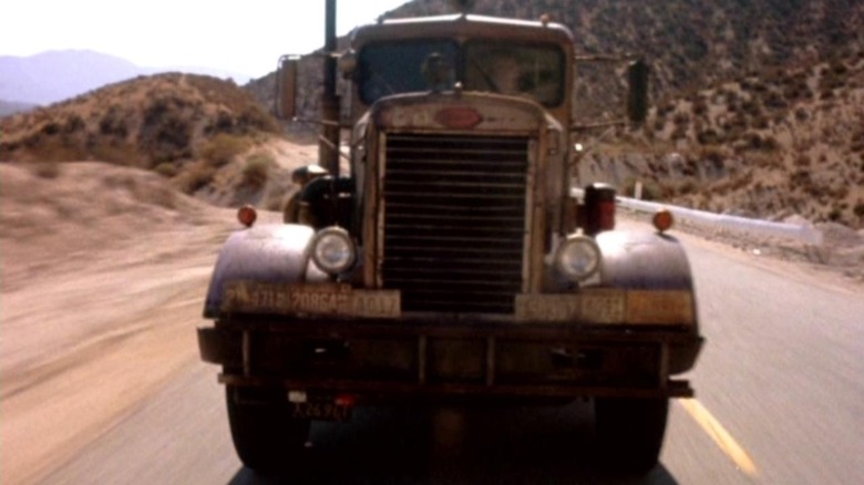 The evil truck barrels down the highway in Duel