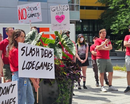 Protesters holding signs in Montreal.